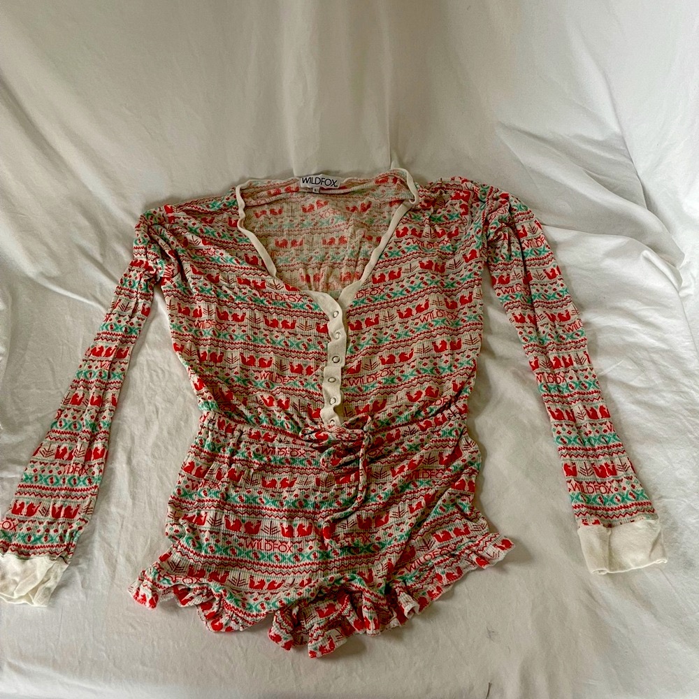Wild fox Onesie Short Outfit Pajamas Long Sleeve Shorts size Large